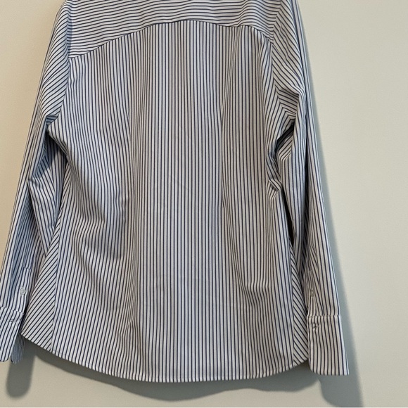 Ministry of Supply Women's White and Blue Striped Button-Down Shirt - Picture 11 of 12